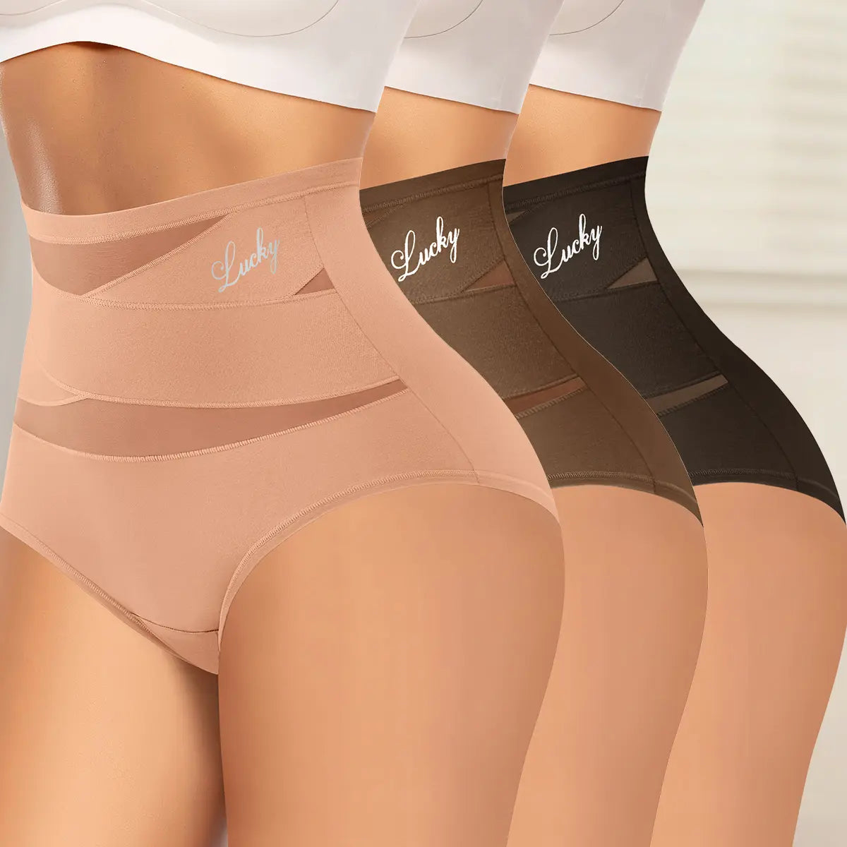 Morelect High Waisted Underwear for Women, 3/4/5/6/8 Pcs Lucky Logo Embellished, Cross Ventilation Mesh Briefs, Breathable Lightweight, All Season Panties