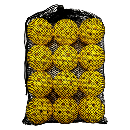12-Pack 74mm 40-Hole Plastic Pickleball Balls with Net Bag