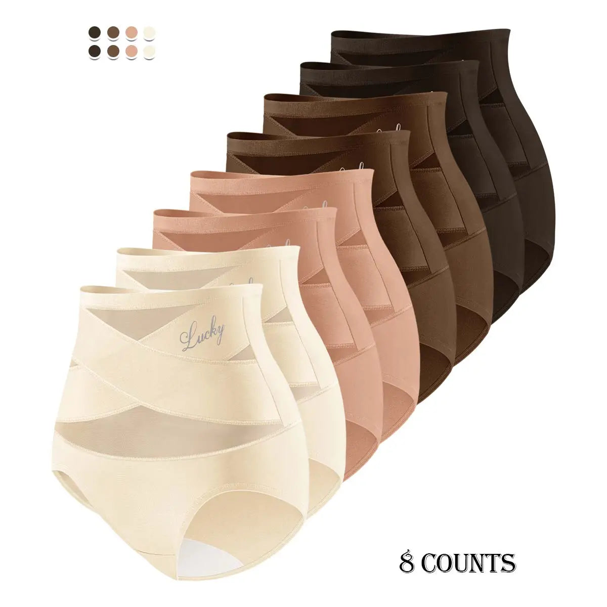 Morelect High Waisted Underwear for Women, 3/4/5/6/8 Pcs Lucky Logo Embellished, Cross Ventilation Mesh Briefs, Breathable Lightweight, All Season Panties