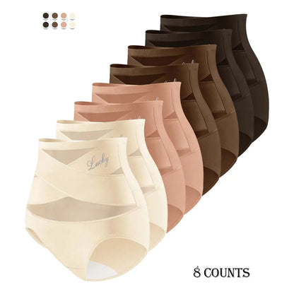 Morelect High Waisted Underwear for Women, 3/4/5/6/8 Pcs Lucky Logo Embellished, Cross Ventilation Mesh Briefs, Breathable Lightweight, All Season Panties