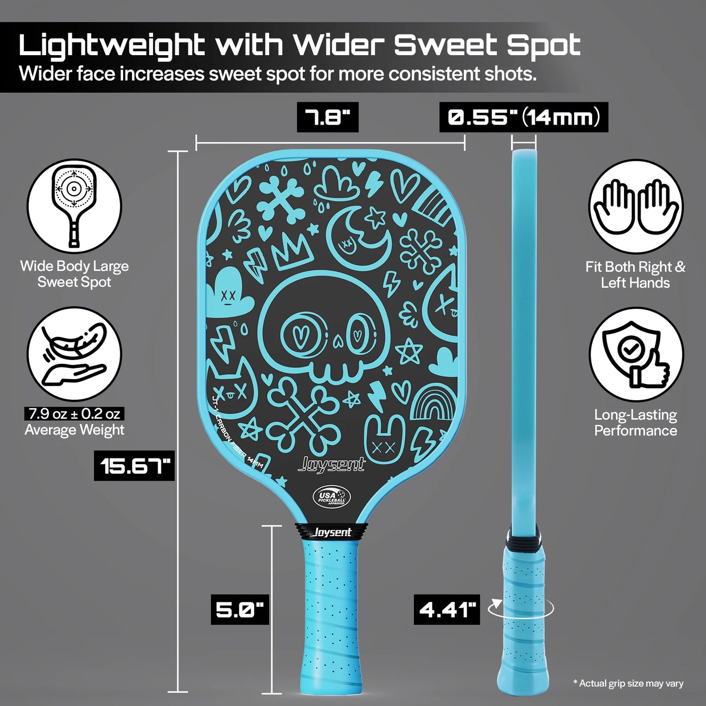 T300 Carbon Fiber Pickleball Paddle – 14mm Honeycomb Core