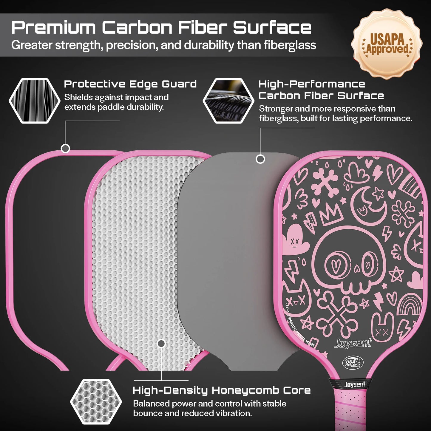 T300 Carbon Fiber Pickleball Paddle – 14mm Honeycomb Core