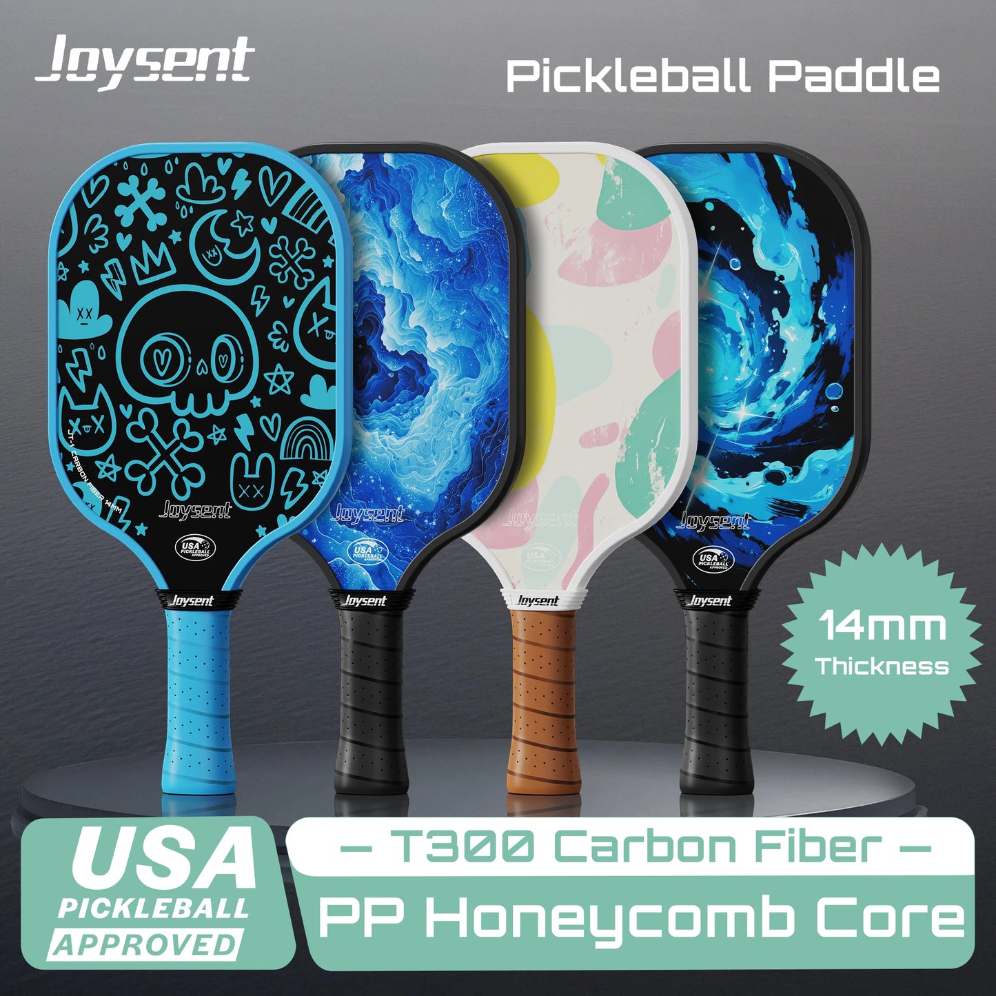 T300 Carbon Fiber Pickleball Paddle – 14mm Honeycomb Core