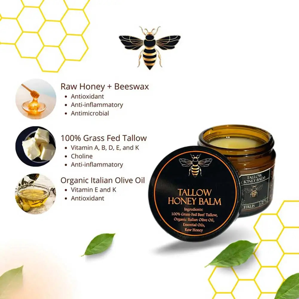 Organic Grass Fed Beef Tallow Balm With Raw Honey