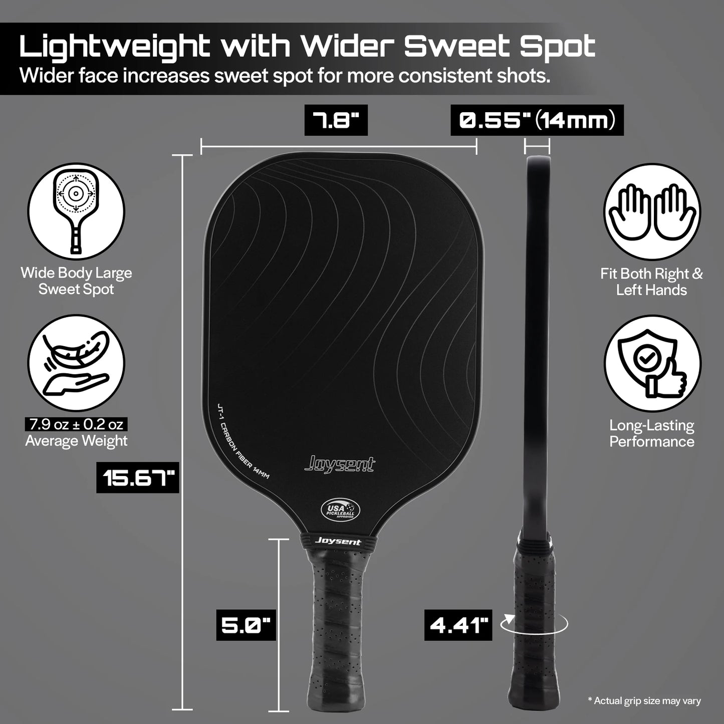 T300 Carbon Fiber Pickleball Paddle – 14mm Honeycomb Core