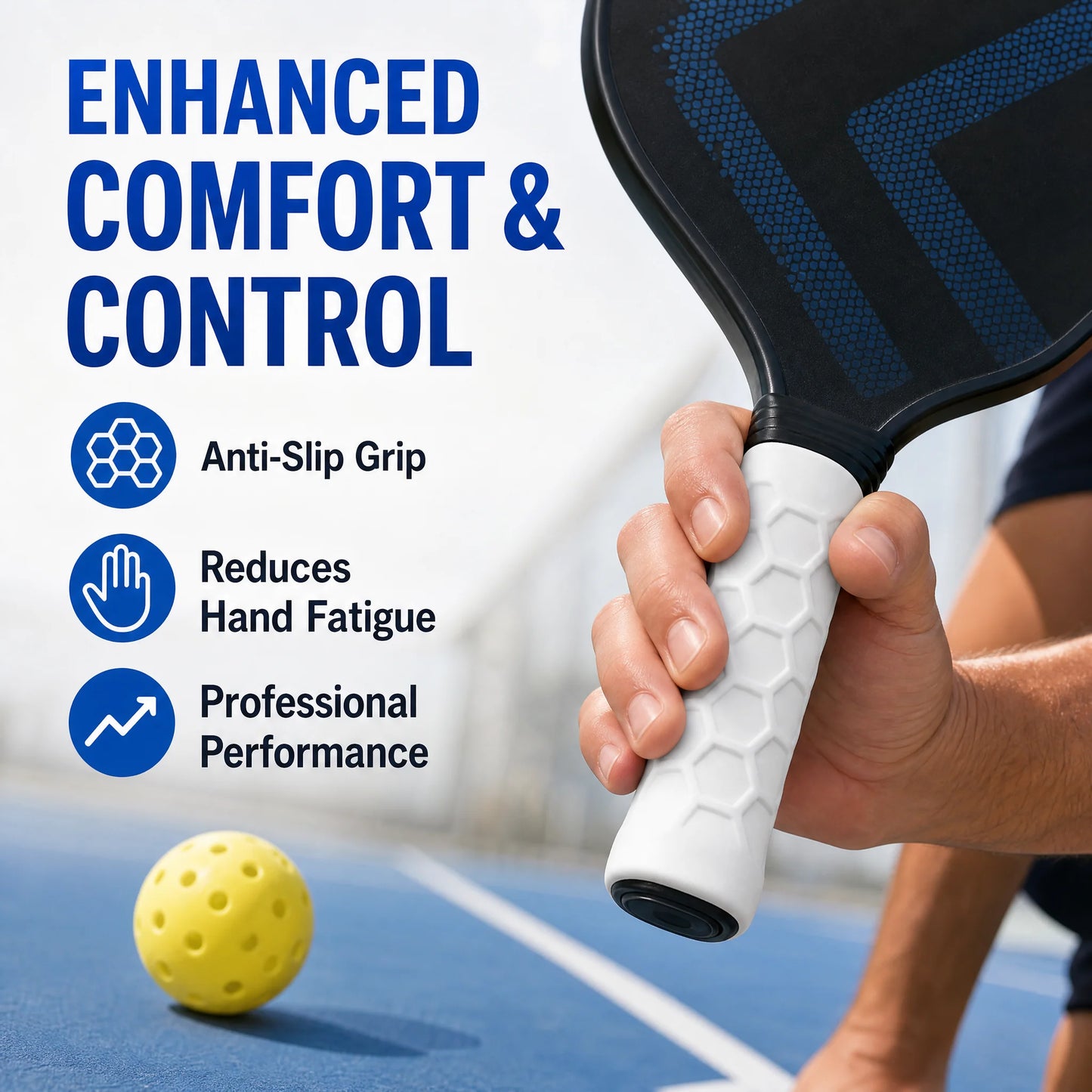 Pickleball Paddle Grip Sleeve – Hexagon Silicone Non-Slip Cover