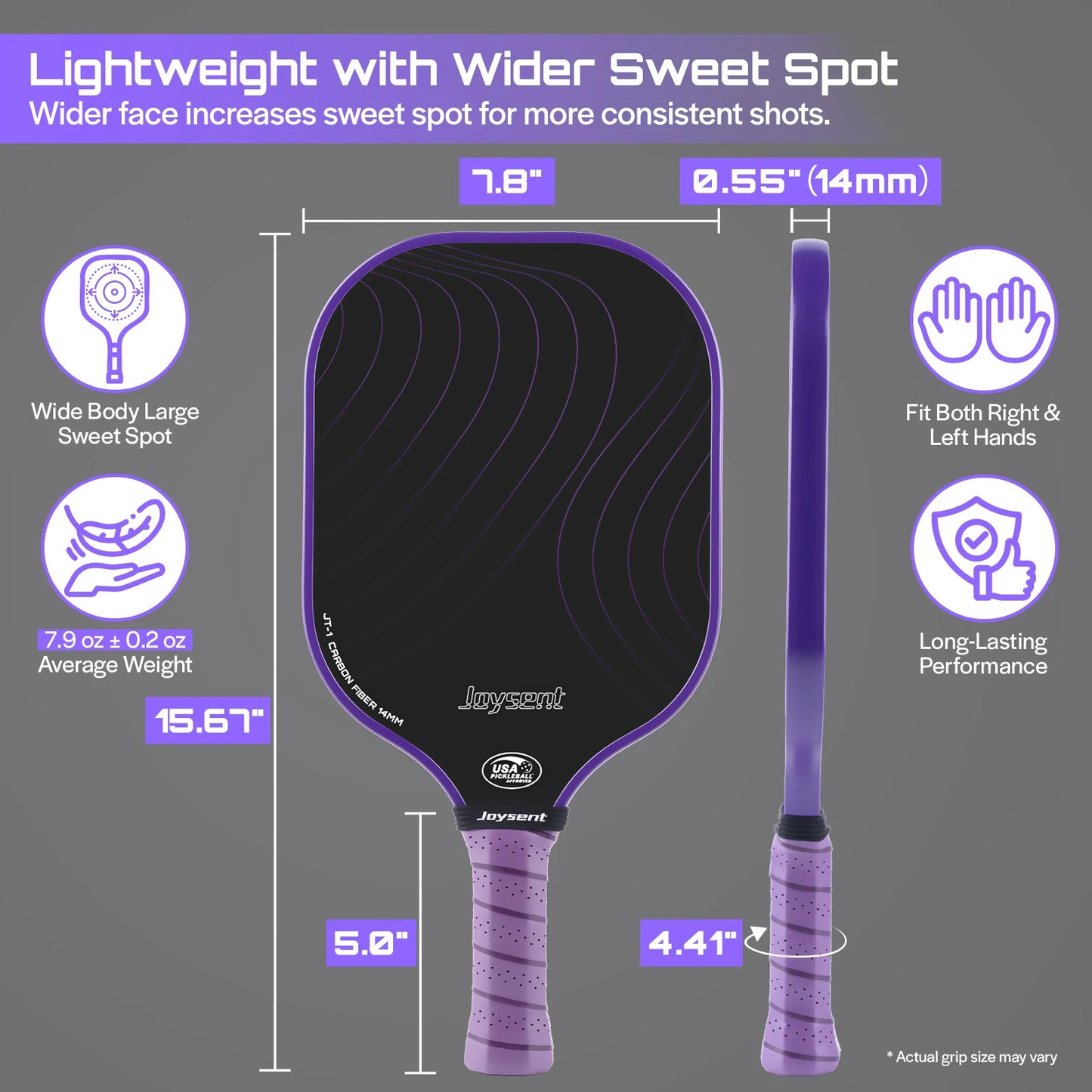 T300 Carbon Fiber Pickleball Paddle – 14mm Honeycomb Core