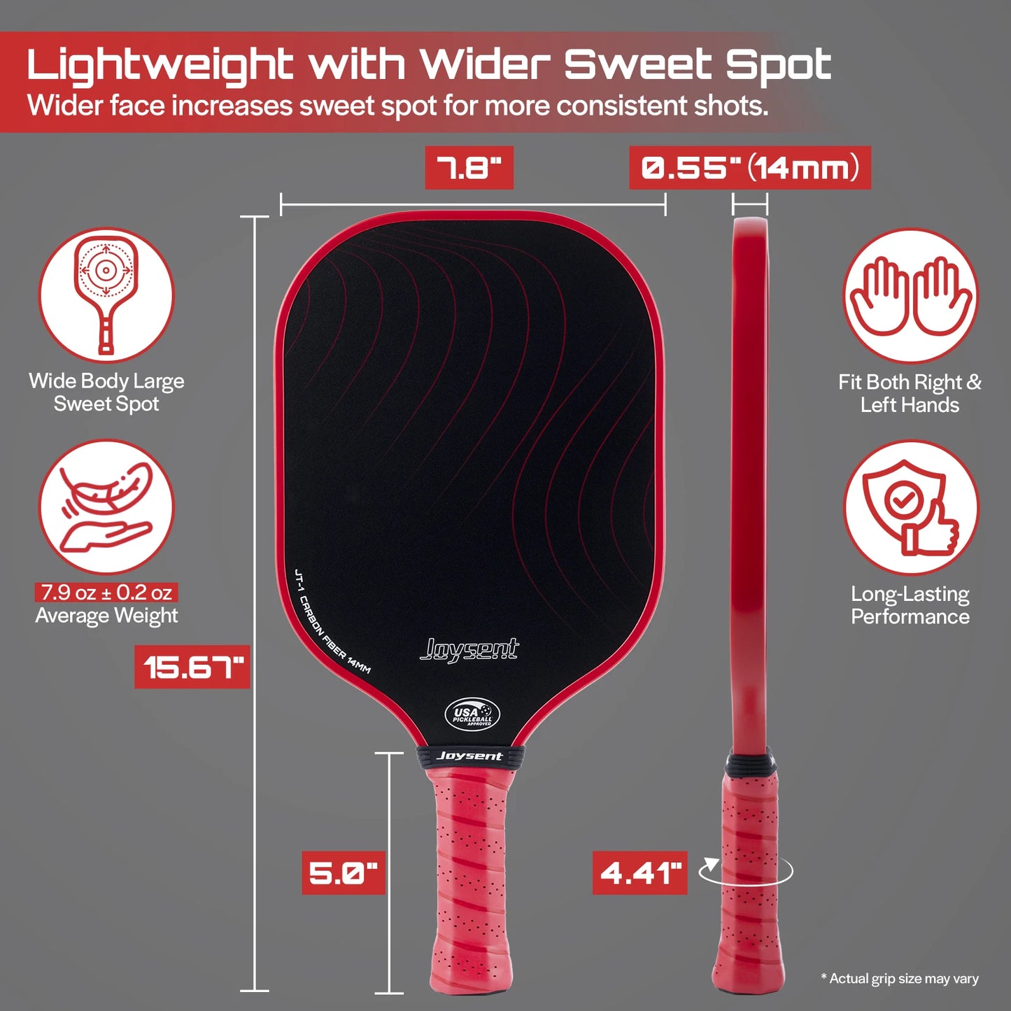 T300 Carbon Fiber Pickleball Paddle – 14mm Honeycomb Core