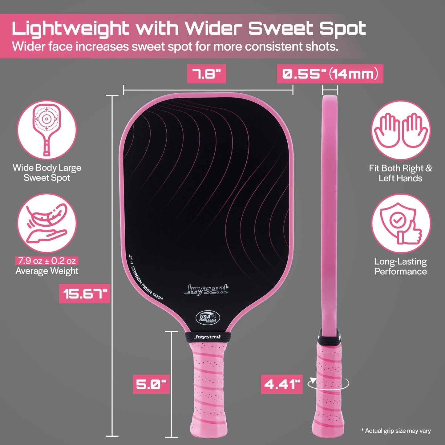 T300 Carbon Fiber Pickleball Paddle – 14mm Honeycomb Core