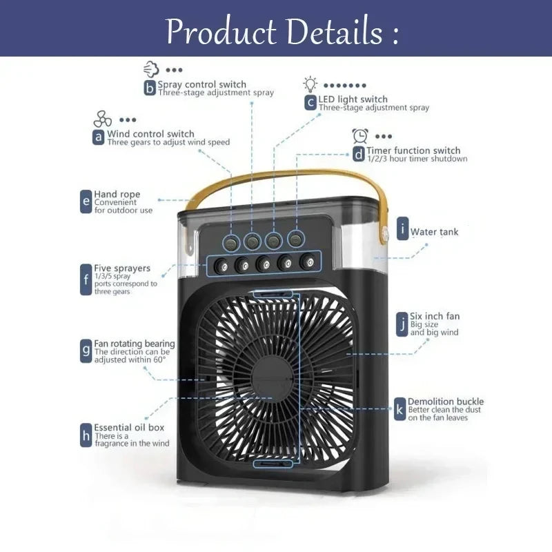 Portable Mini Air Cooler Fan with LED night light