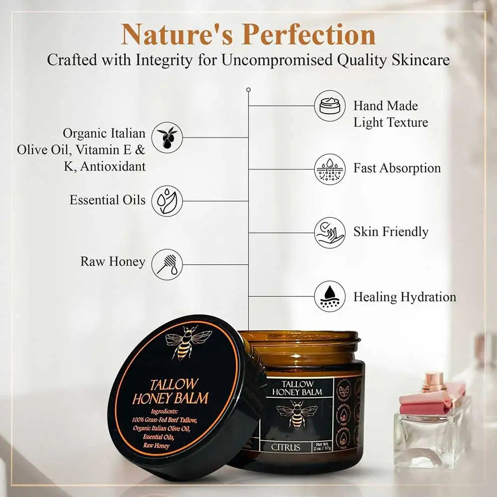 Organic Grass Fed Beef Tallow Balm With Raw Honey