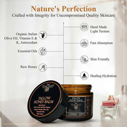 Organic Grass Fed Beef Tallow Balm With Raw Honey