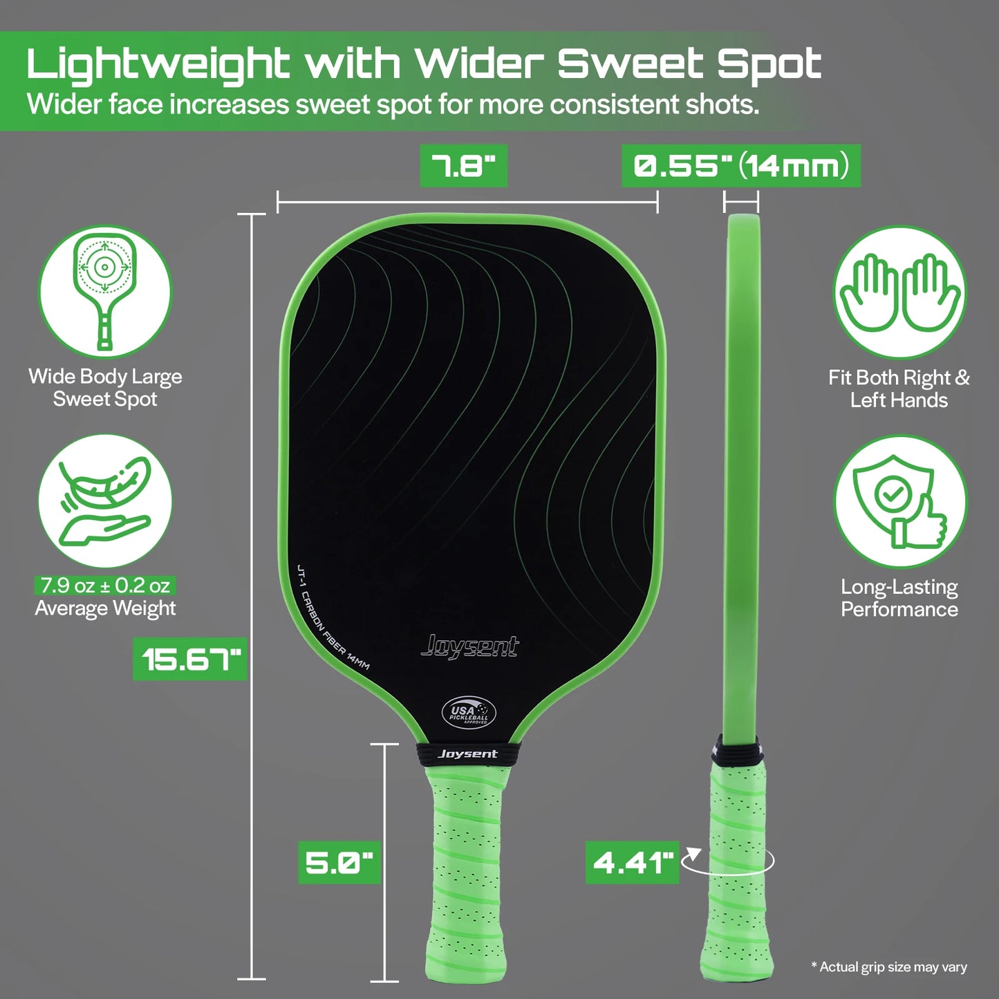 T300 Carbon Fiber Pickleball Paddle – 14mm Honeycomb Core