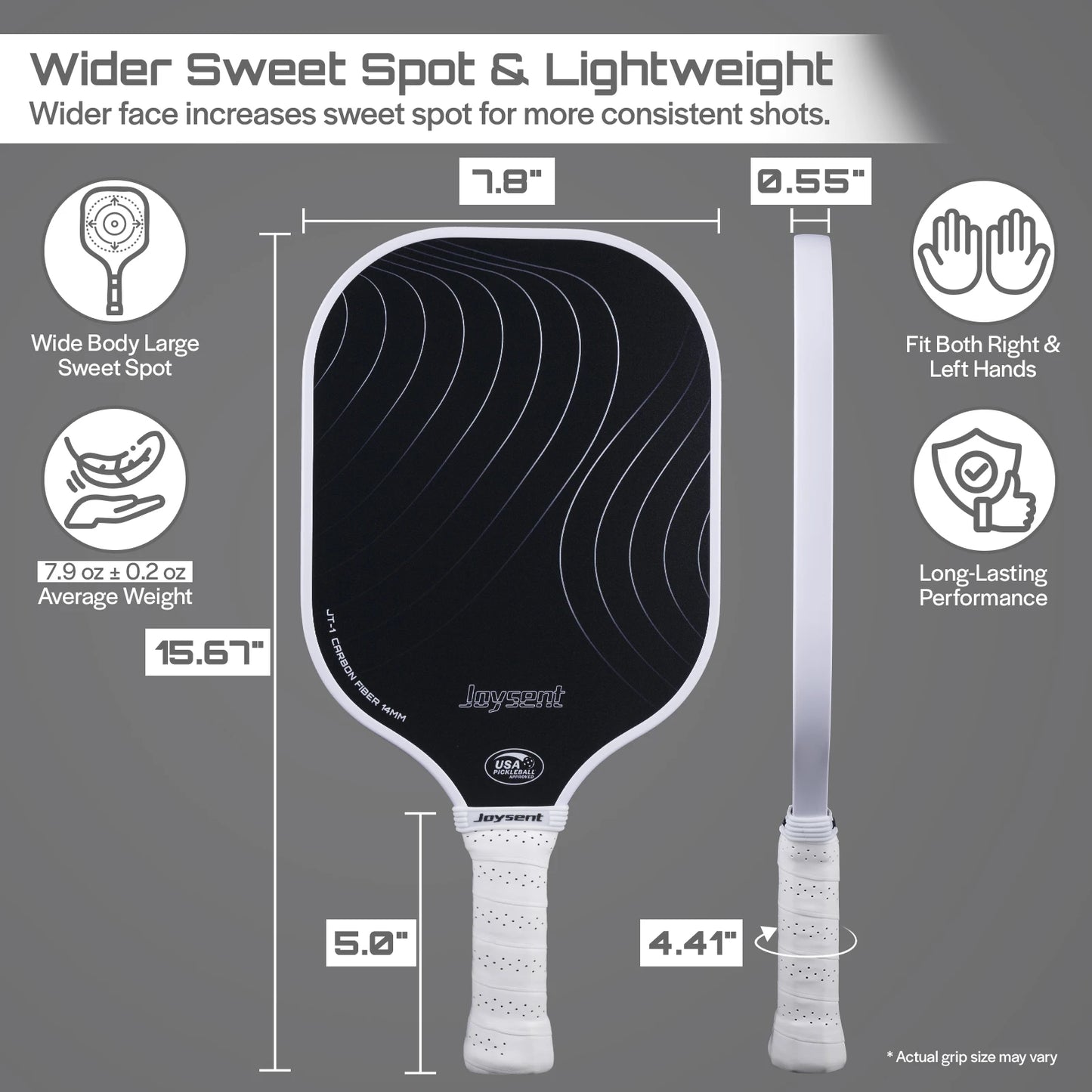 T300 Carbon Fiber Pickleball Paddle – 14mm Honeycomb Core