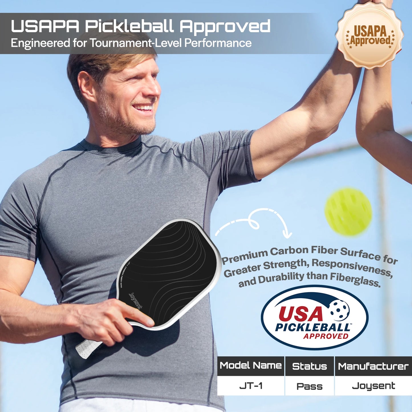 T300 Carbon Fiber Pickleball Paddle – 14mm Honeycomb Core