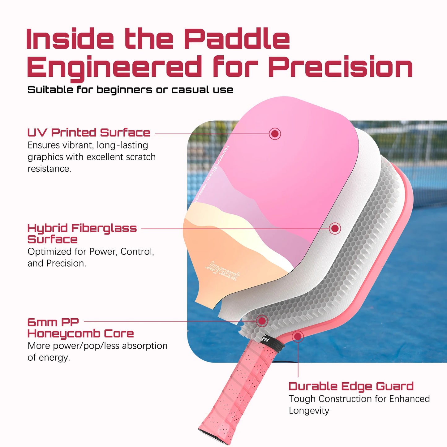 Fiberglass Pickleball Paddle – 13mm Honeycomb Core