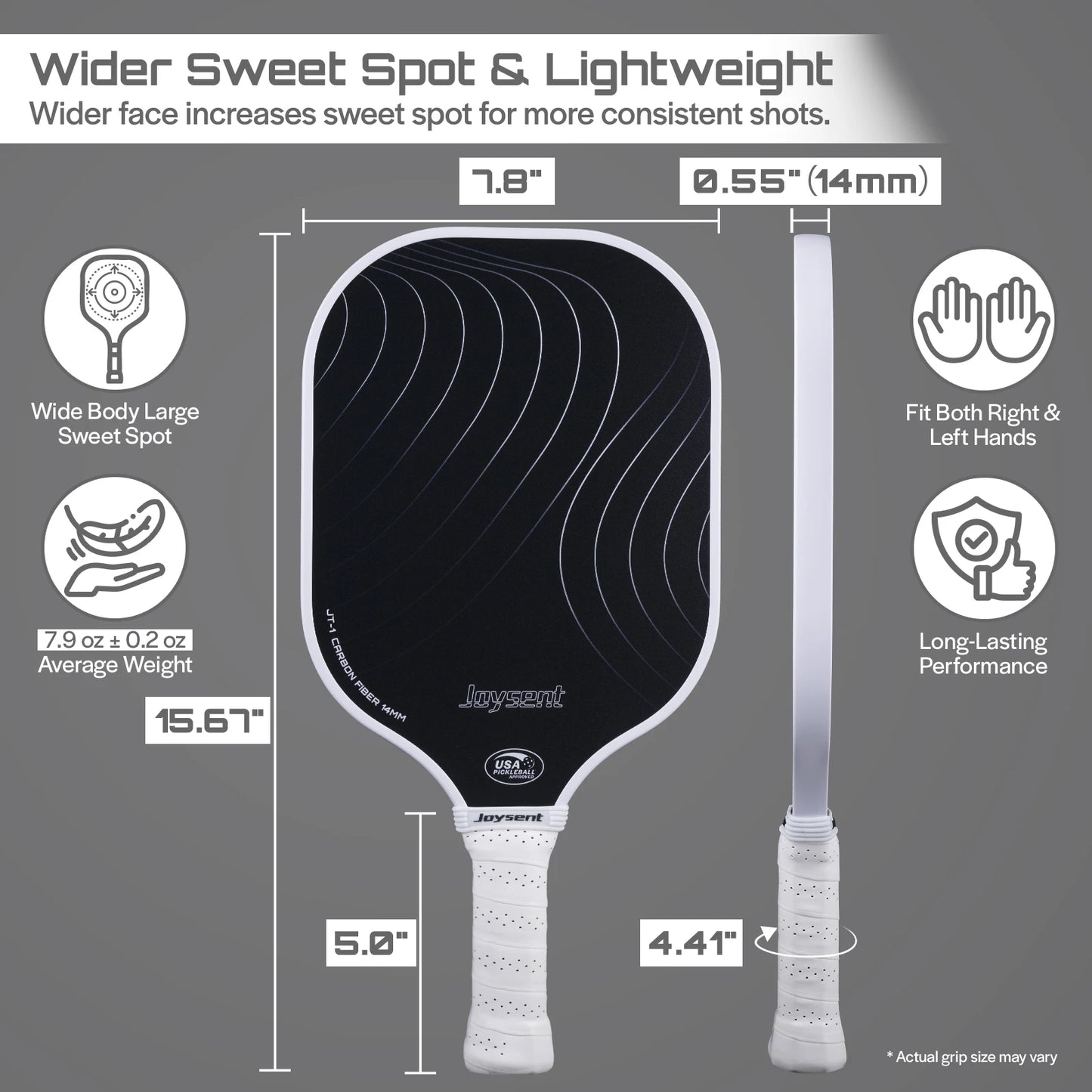 T300 Carbon Fiber Pickleball Paddle – 14mm Honeycomb Core