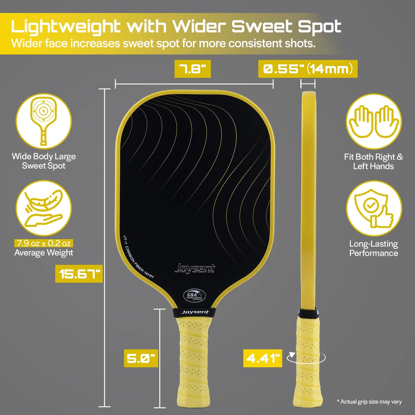 T300 Carbon Fiber Pickleball Paddle – 14mm Honeycomb Core