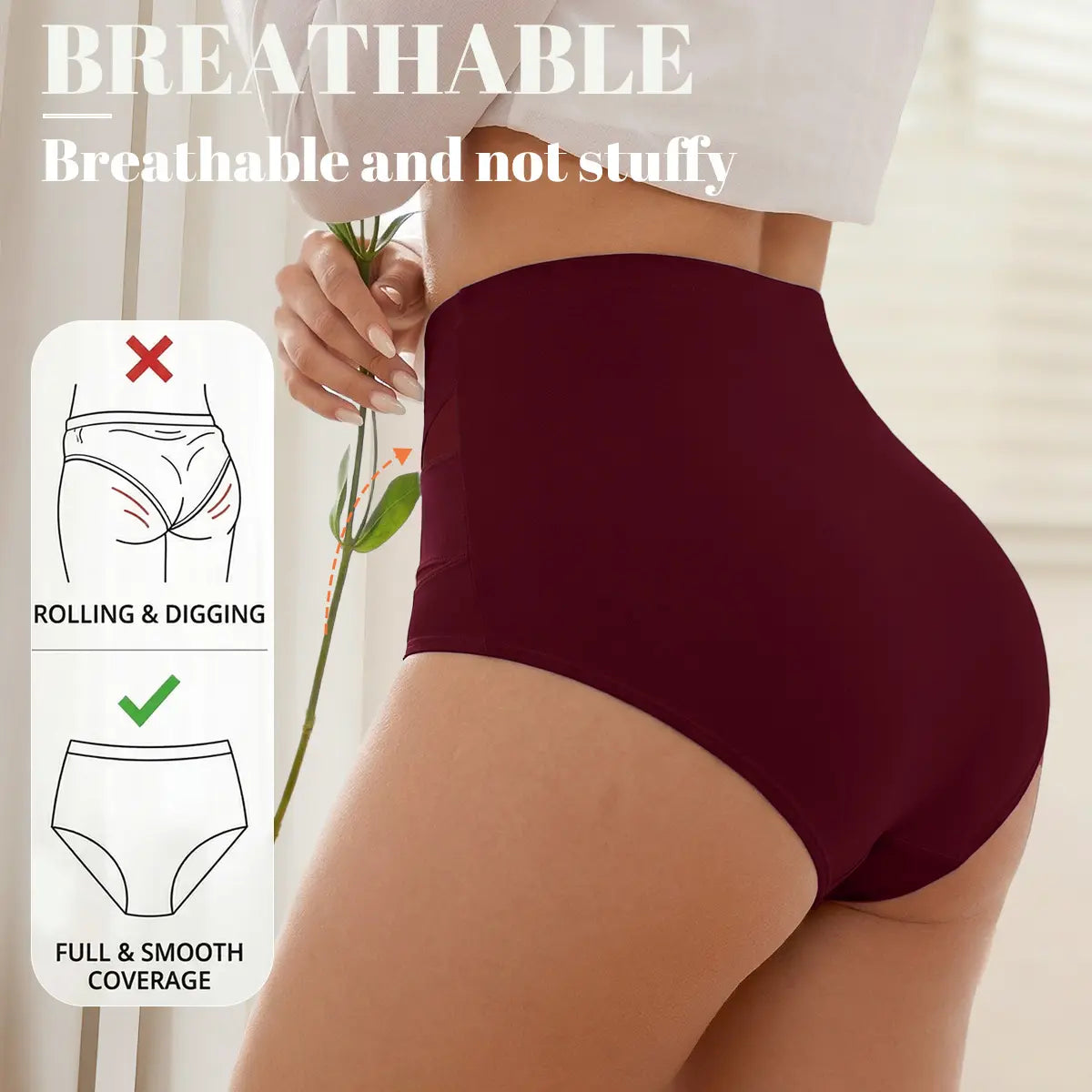 Morelect High Waisted Underwear for Women, 3/4/5/6/8 Pcs Lucky Logo Embellished, Cross Ventilation Mesh Briefs, Breathable Lightweight, All Season Panties
