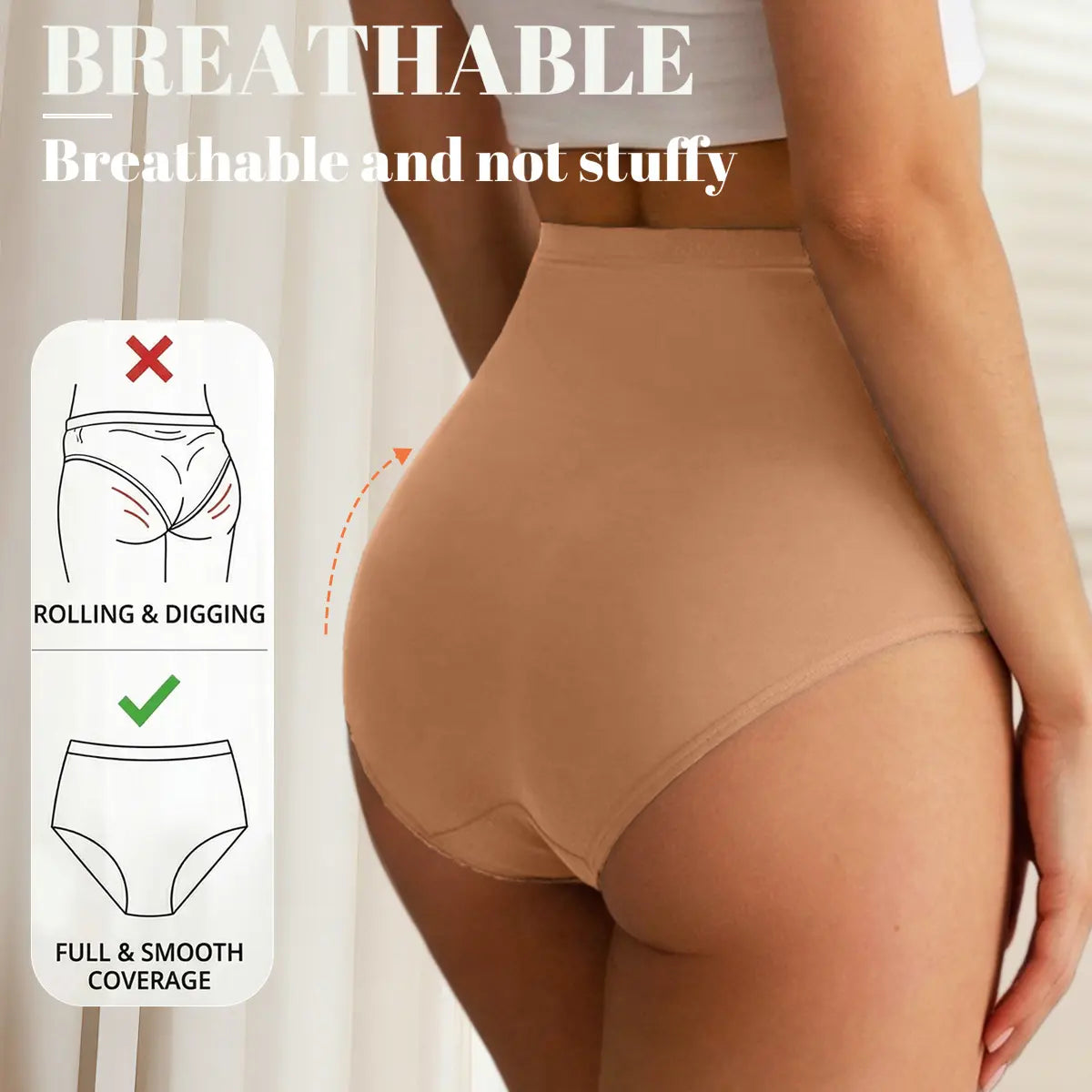 Morelect High Waisted Underwear for Women, 3/4/5/6/8 Pcs Lucky Logo Embellished, Cross Ventilation Mesh Briefs, Breathable Lightweight, All Season Panties