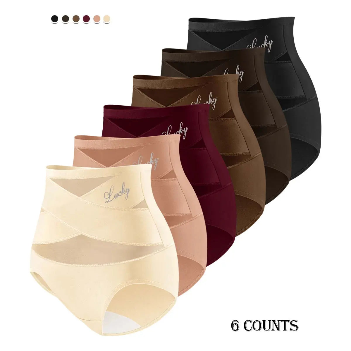 Morelect High Waisted Underwear for Women, 3/4/5/6/8 Pcs Lucky Logo Embellished, Cross Ventilation Mesh Briefs, Breathable Lightweight, All Season Panties