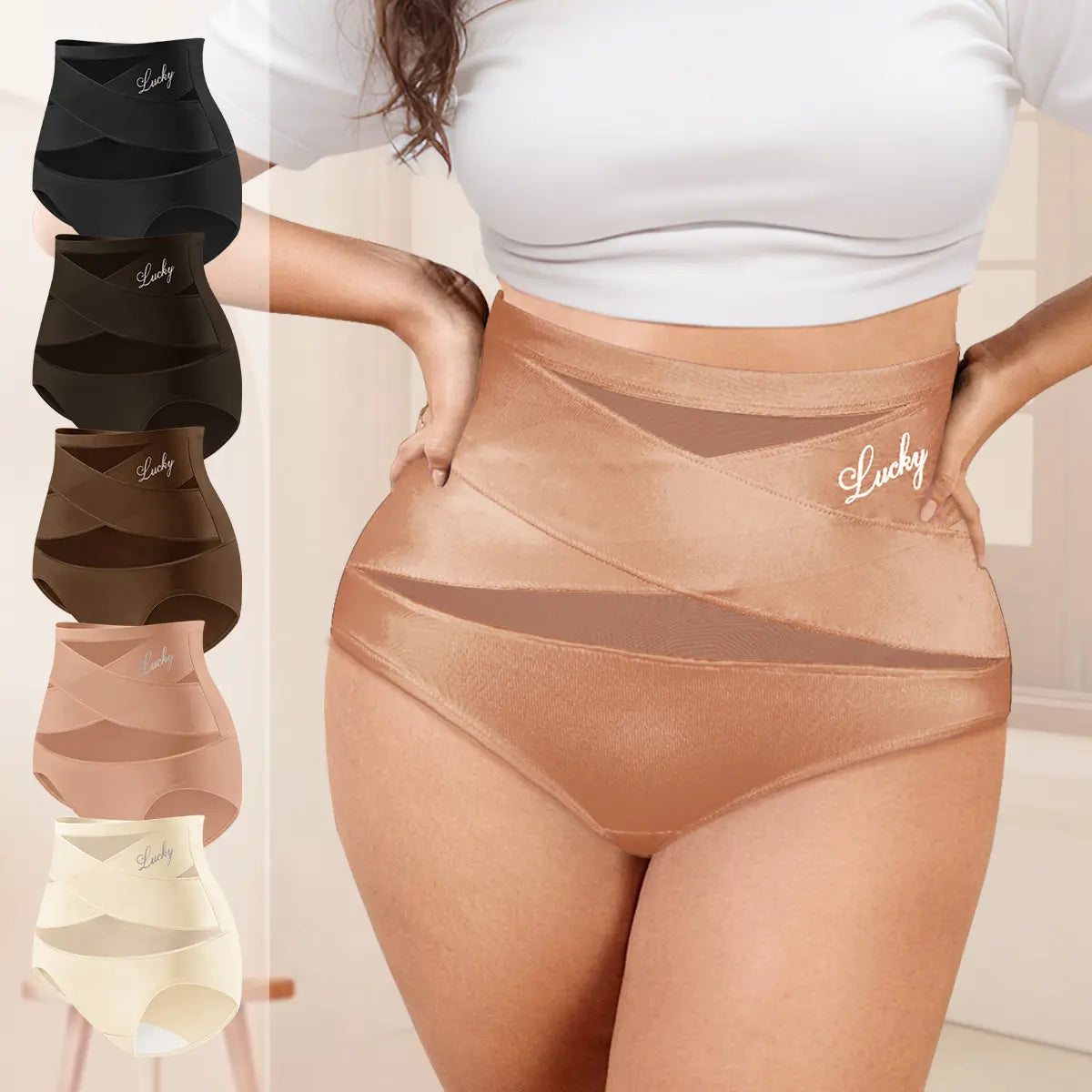 Morelect High Waisted Underwear for Women, 3/4/5/6/8 Pcs Lucky Logo Embellished, Cross Ventilation Mesh Briefs, Breathable Lightweight, All Season Panties