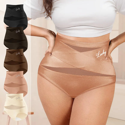 Morelect High Waisted Underwear for Women, 3/4/5/6/8 Pcs Lucky Logo Embellished, Cross Ventilation Mesh Briefs, Breathable Lightweight, All Season Panties